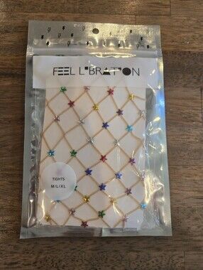 FEEL L'BRATON Multicolor Star Embellished Fishnet Tights